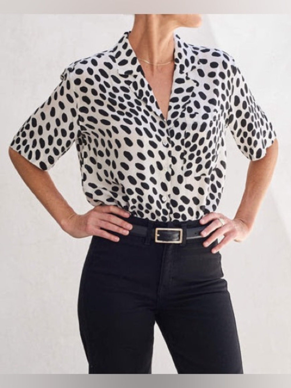 AYR The Pool Boy Button-down Shirt (Hot Dot- a cream and black spotted pattern)